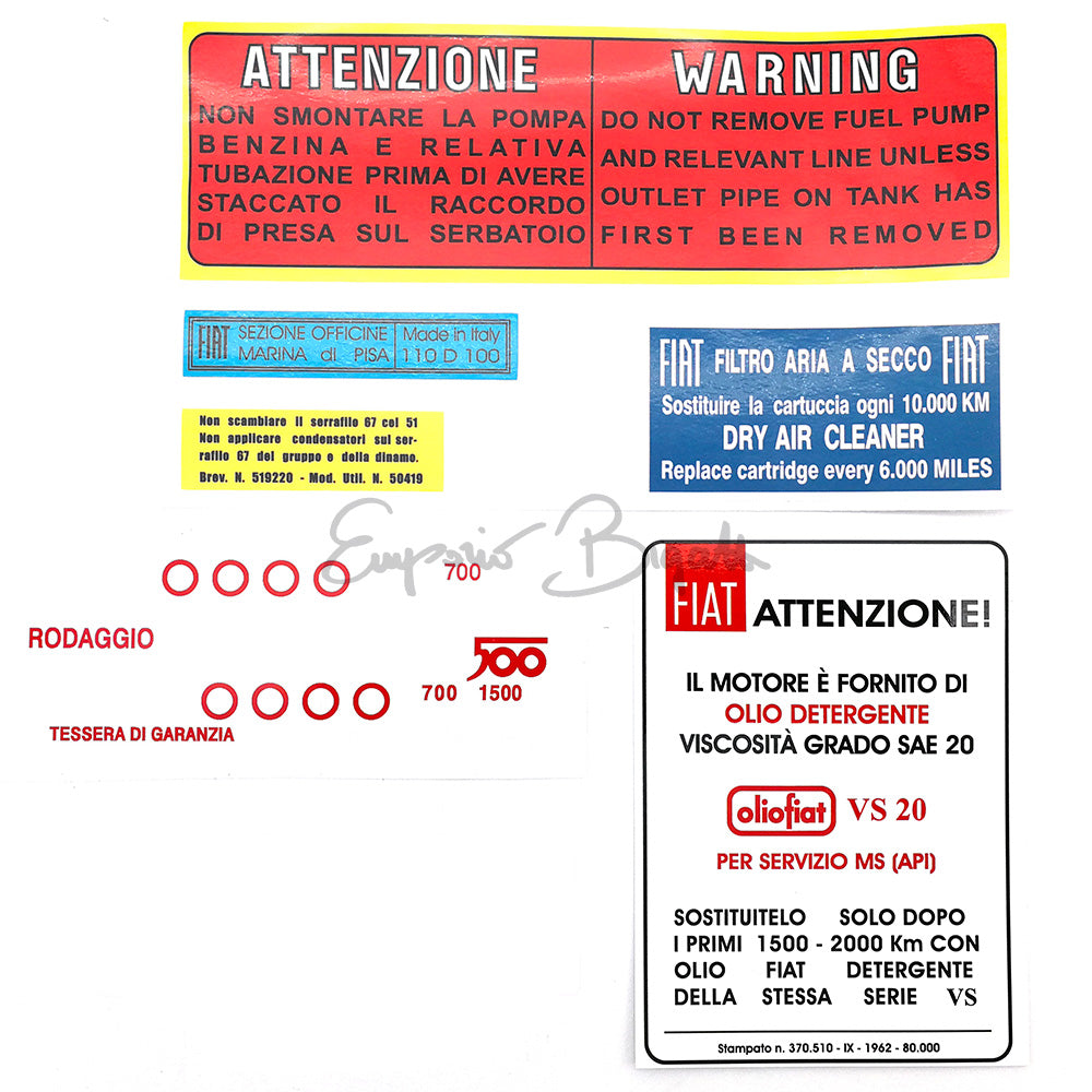 Kit Adesivi Alta qualità completo, Fiat 500 F L R Giardiniera