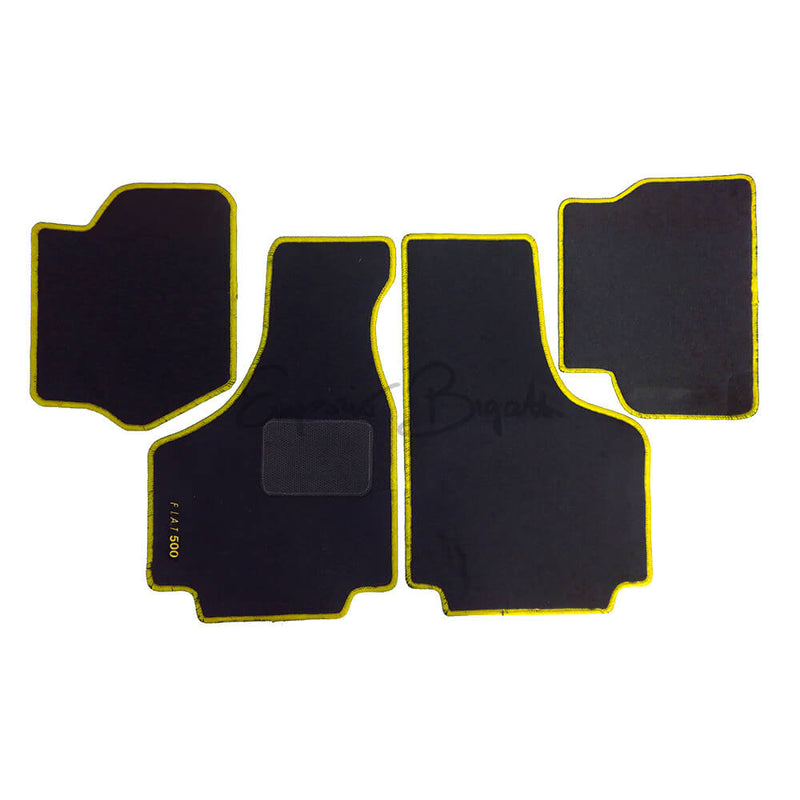 Kit 4 tappeti in moquette scritta giallo | Fiat 500 |