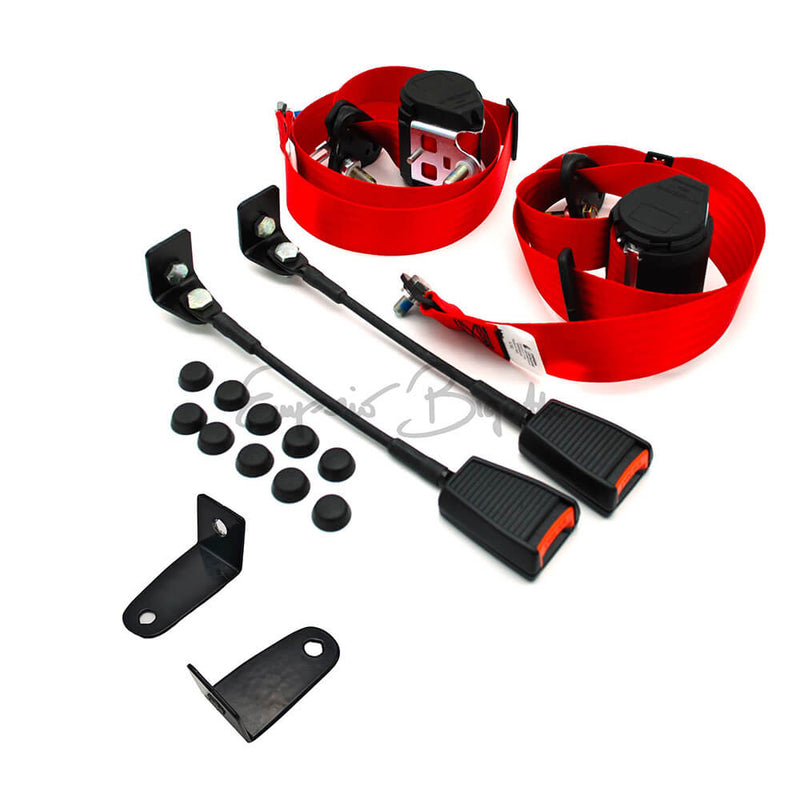 Cinture di sicurezza omologate rosse con arrotolatore adattabili con Staffe di Montaggio nere | Fiat 500 N D F L R Giardiniera |