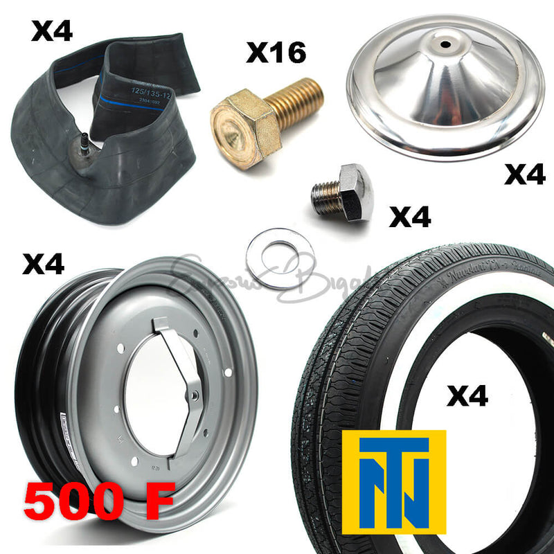 Kit completo pneumatici Tazio Nuvolari fascia bianca e cerchi omologati | Fiat 500 F |