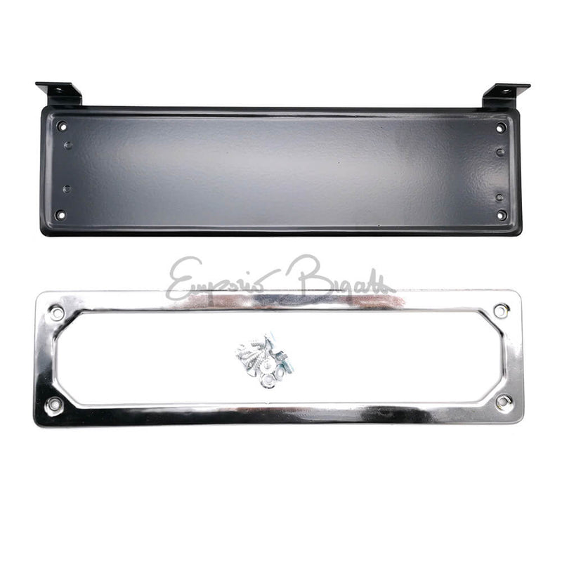 Kit porta targa anteriore sotto paraurti in metallo nero cornice inox e kit montaggio | Fiat 500 |