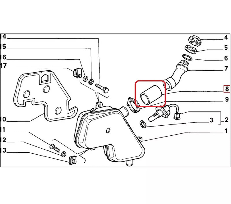 Tubo inferiore radiatore in gomma per collegamento termostato e pompa acqua, specifico per Fiat 126 Bis