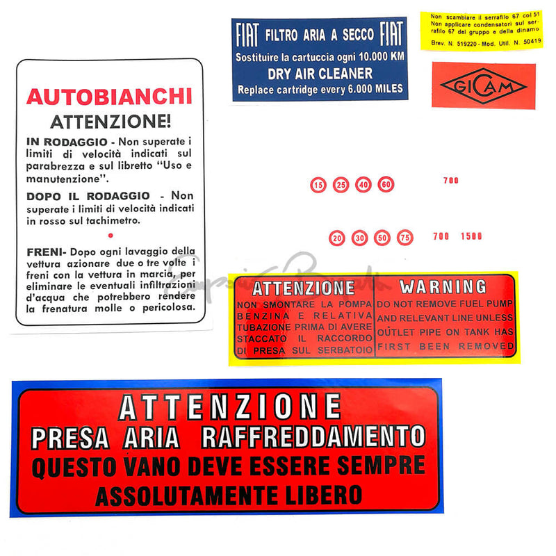 Kit Adesivi Alta Qualità completo | Autobianchi 500 Giardiniera | Autobianchi Bianchina |